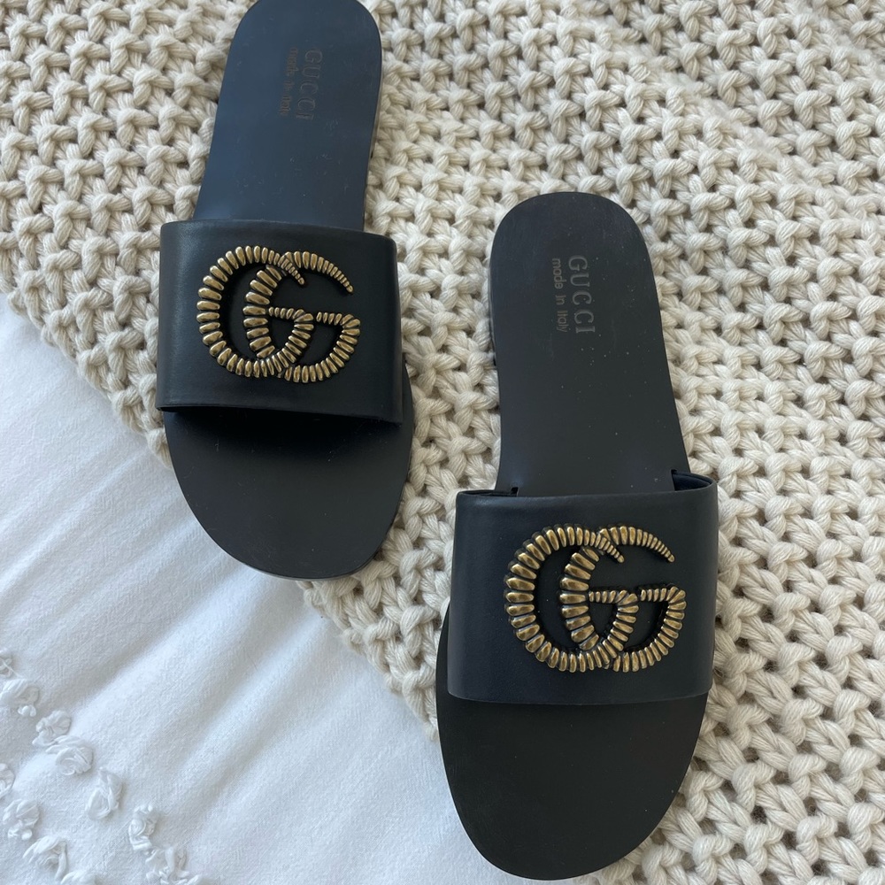 Black and Gold Gucci Sandals